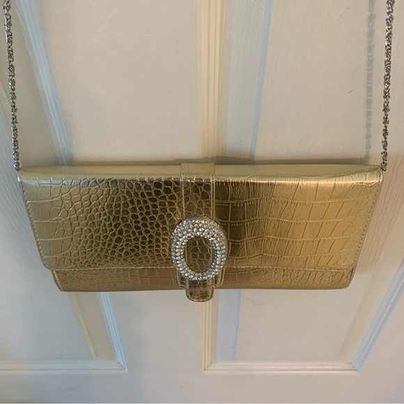 70’s Era Bright Gold Evening Clutch; Crossbody opt. - Picture 7 of 14